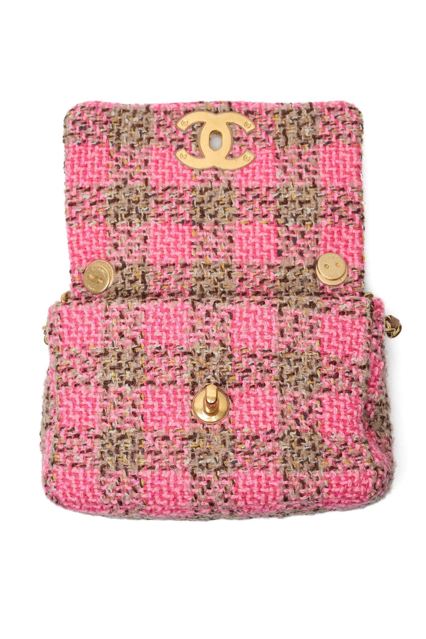 Chanel Brown and Pink Tweed CC Two-Way Bag