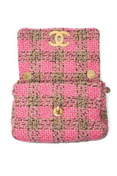 Chanel Brown and Pink Tweed CC Two-Way Bag