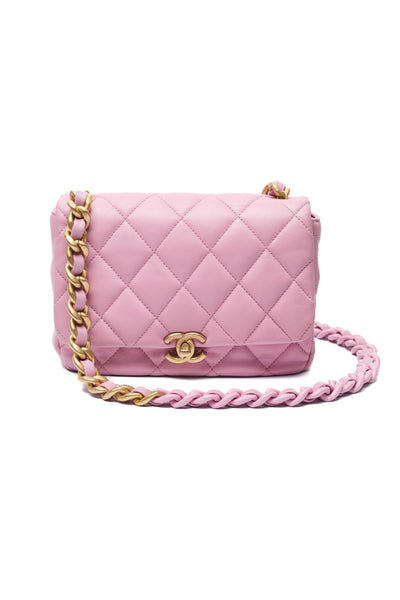 Chanel 2022 SS Runway Pink Lambskin Chunky Chain Flap Bag