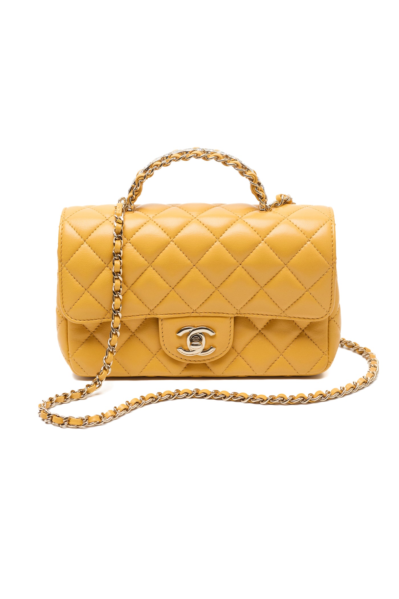 Chanel Yellow Lambskin Crystal Two Way Bag