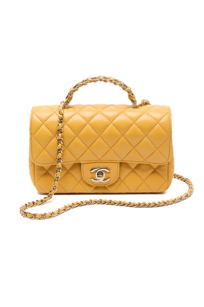 Chanel Yellow Lambskin Crystal Two Way Bag