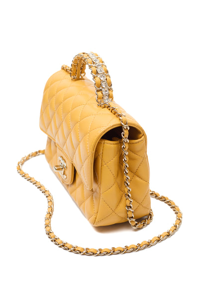 Chanel Yellow Lambskin Crystal Two Way Bag