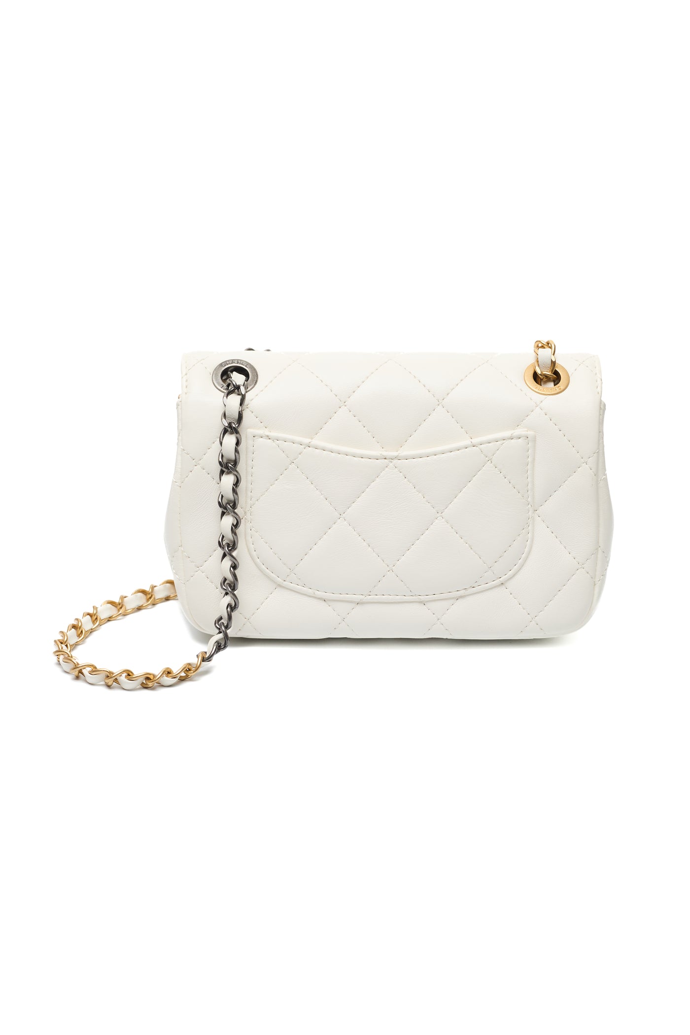 Chanel Limited Edition 2022 White Calfskin Logo Charm Mini Flap Bag