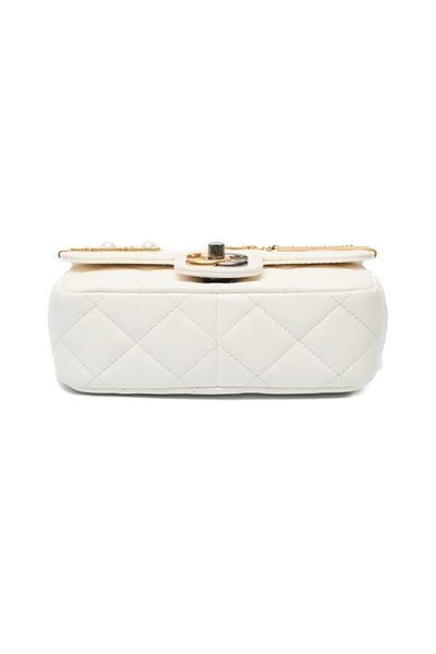 Chanel Limited Edition 2022 White Calfskin Logo Charm Mini Flap Bag
