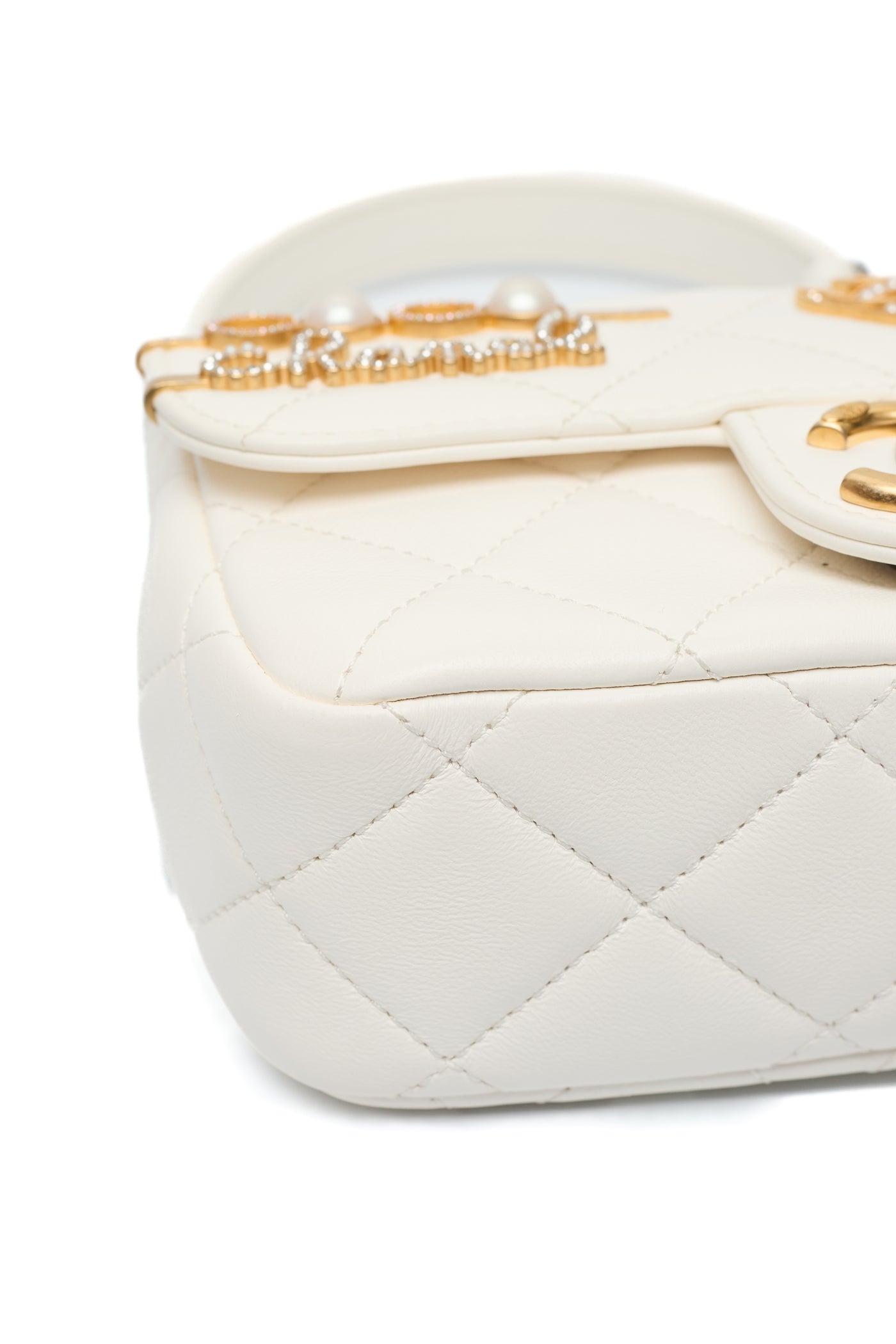 Chanel Limited Edition 2022 White Calfskin Logo Charm Mini Flap Bag