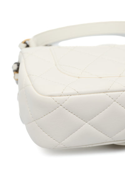 Chanel Limited Edition 2022 White Calfskin Logo Charm Mini Flap Bag