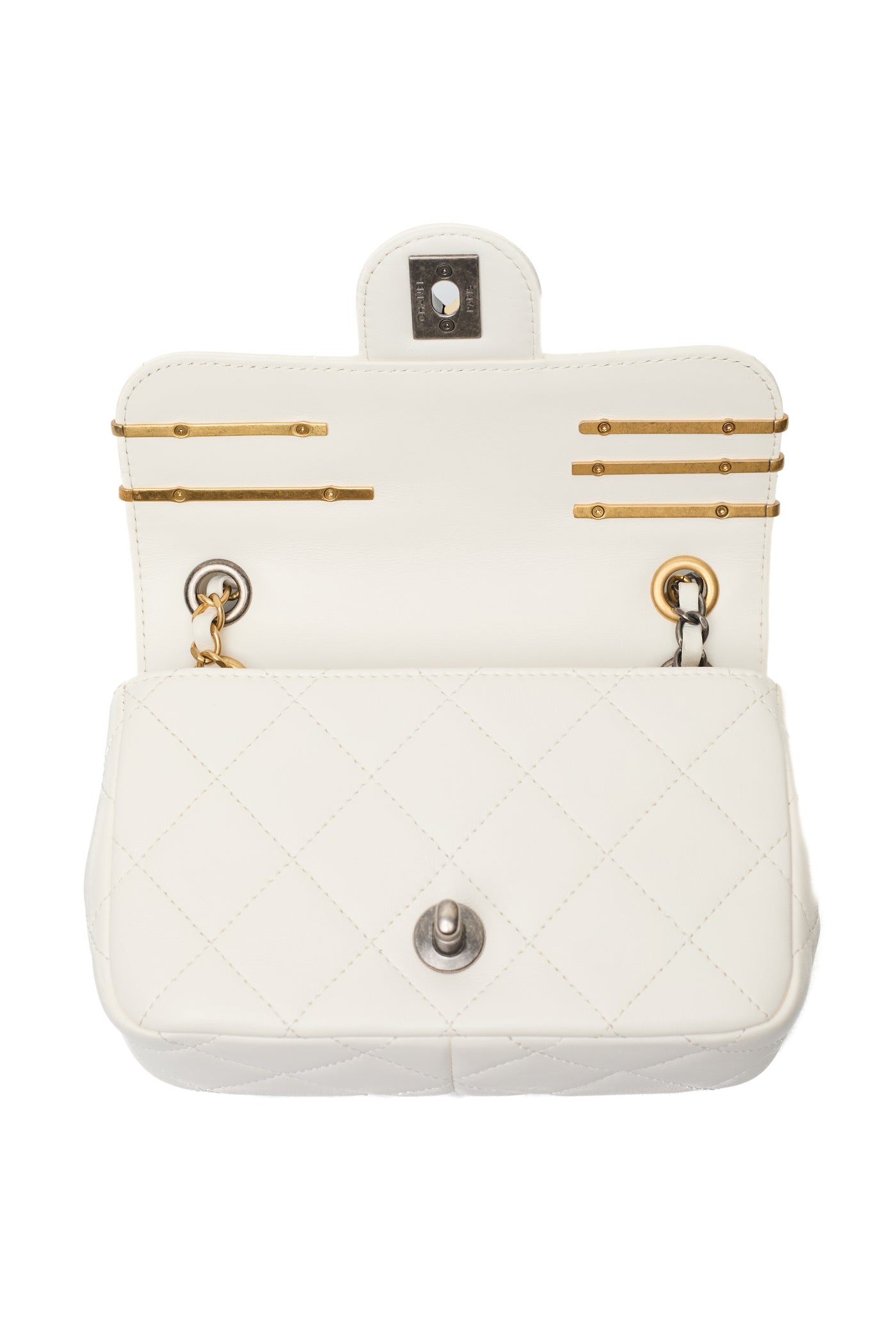 Chanel Limited Edition 2022 White Calfskin Logo Charm Mini Flap Bag