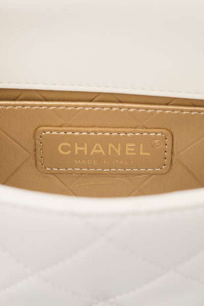 Chanel Limited Edition 2022 White Calfskin Logo Charm Mini Flap Bag