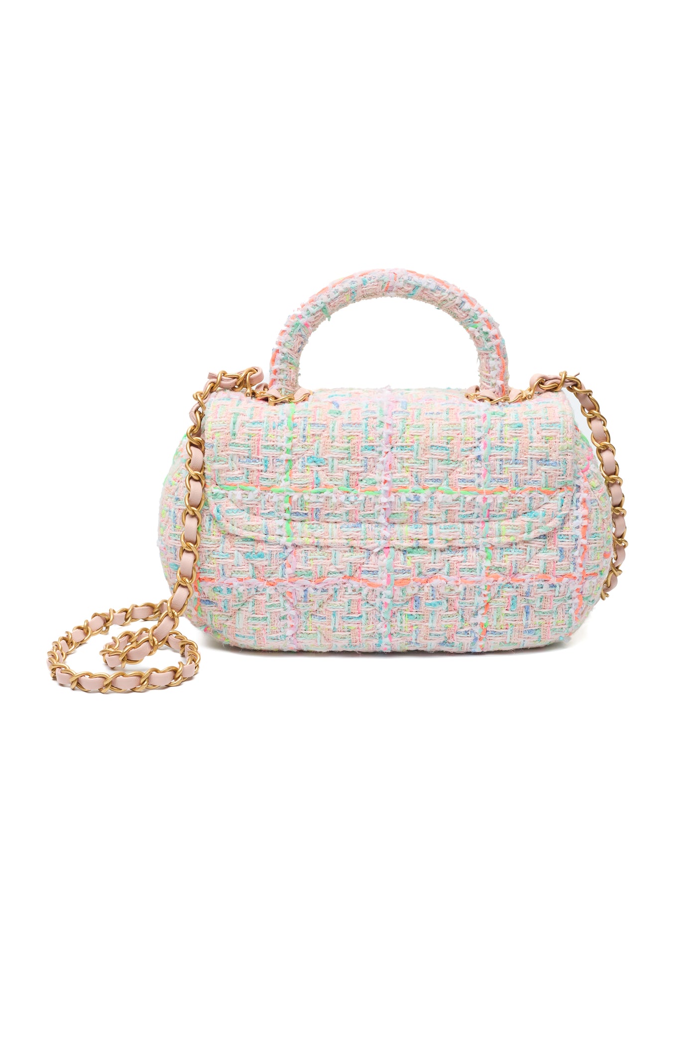 Chanel Neon and Pastel Tweed Two-Way Flap Bag