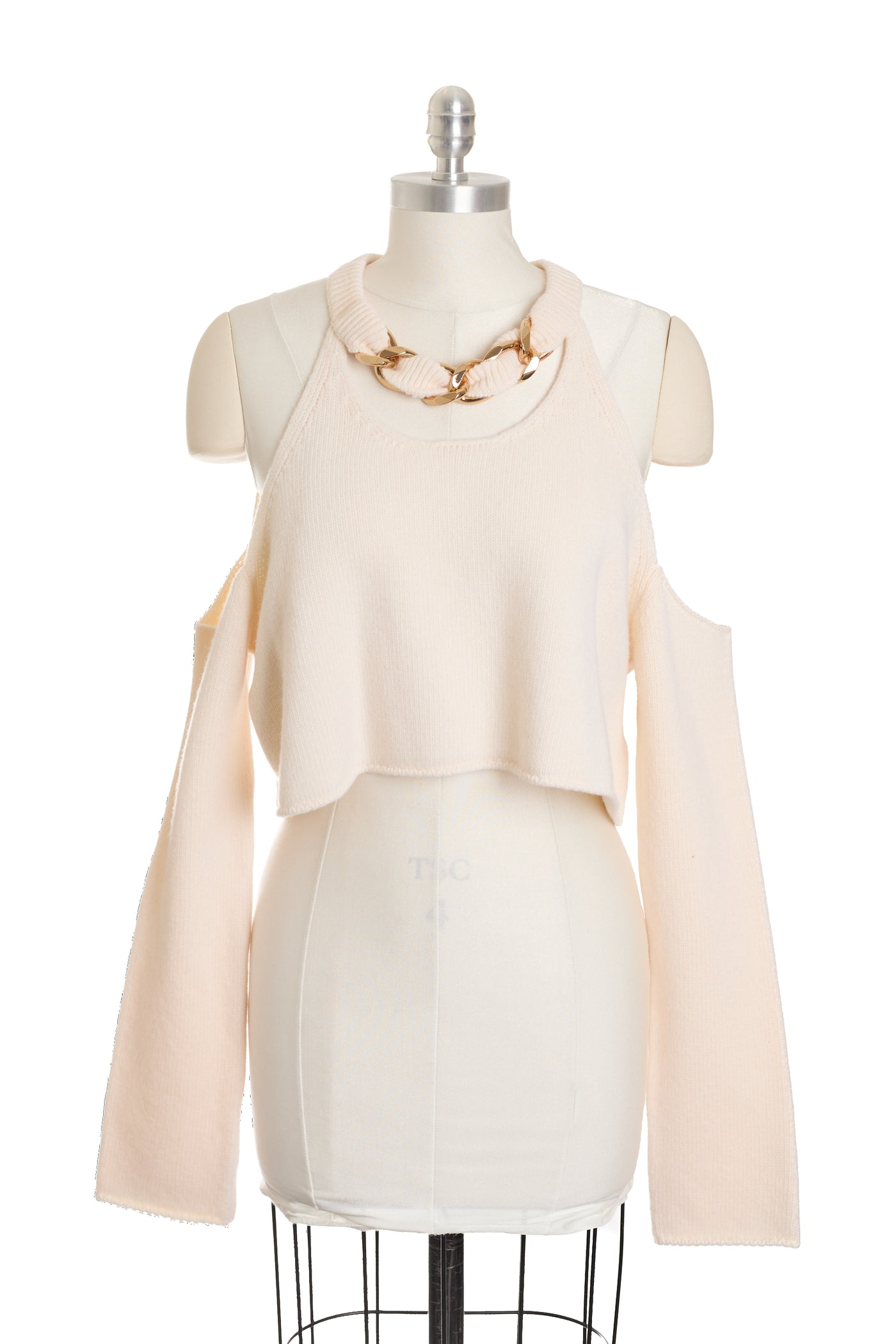 Balmain Cream Wool Chain Cropped Sweater