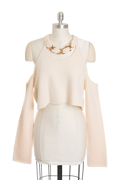 Balmain Cream Wool Chain Cropped Sweater