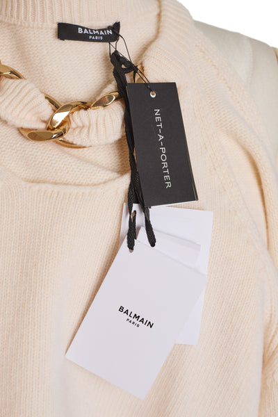 Balmain Cream Wool Chain Cropped Sweater