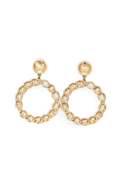 Chanel Crystal Encrusted Logo Hoop Drop Earrings