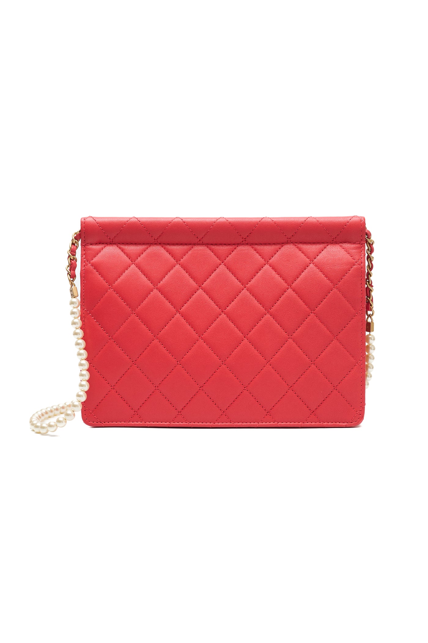 Chanel Pearl Chain Red Flap Bag
