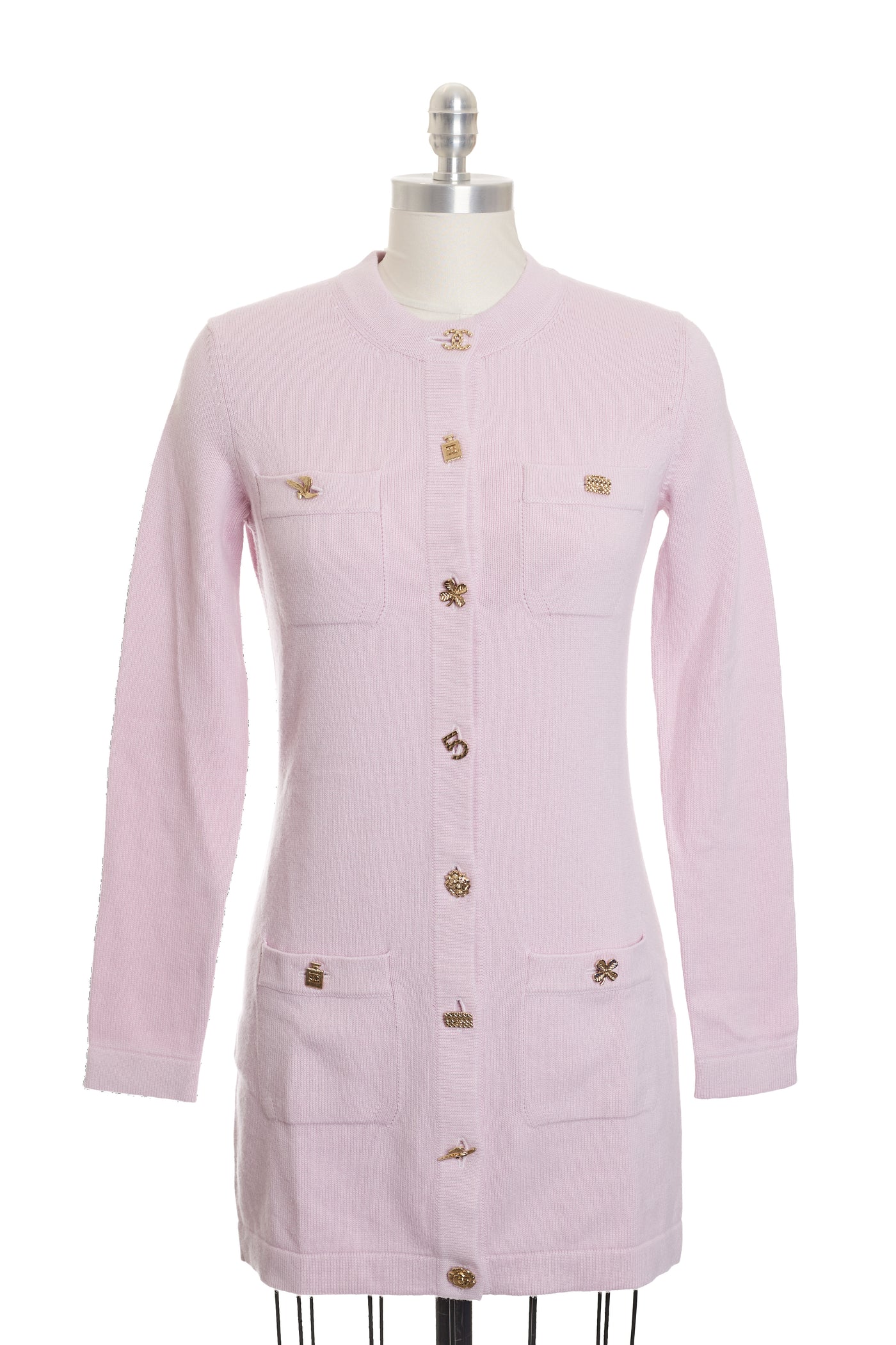 Chanel Baby Pink Cashmere Icon Button Duster