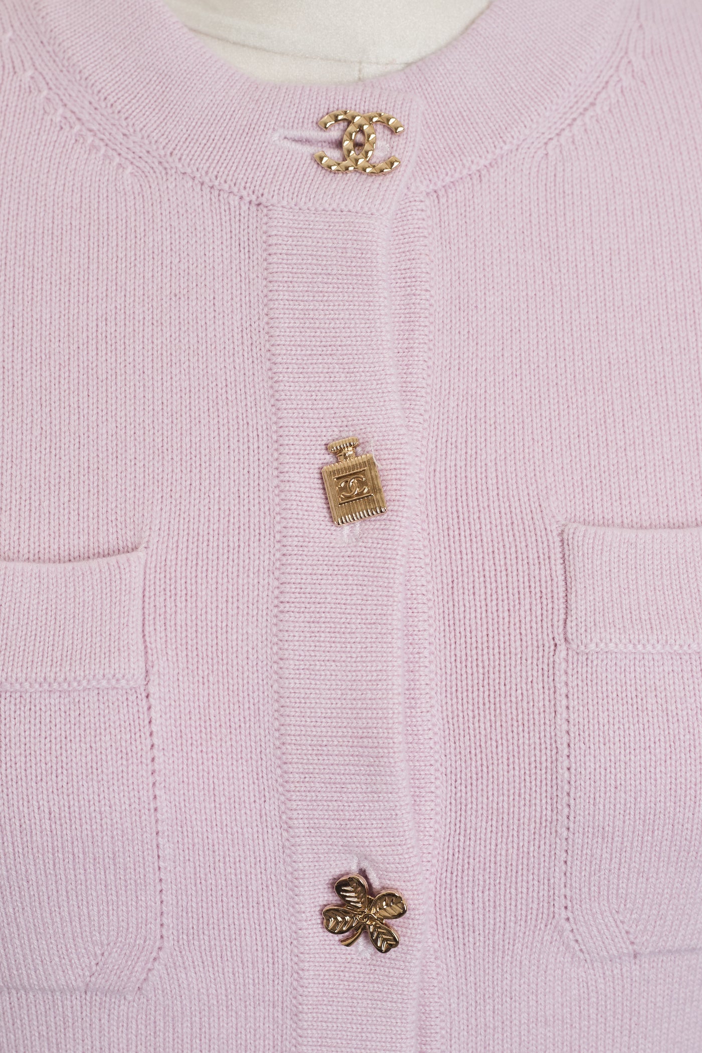 Chanel Baby Pink Cashmere Icon Button Duster