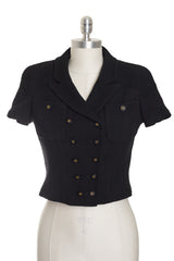 Chanel Vintage 1995 SS Runway Black Boucle Button Up Crop Top