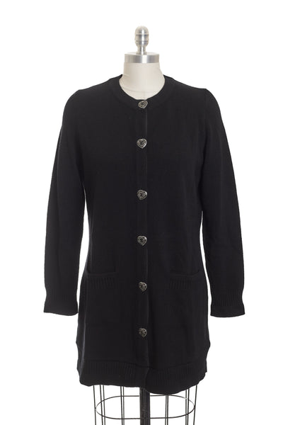 Chanel Black Cashmere Heart Button Cardigan