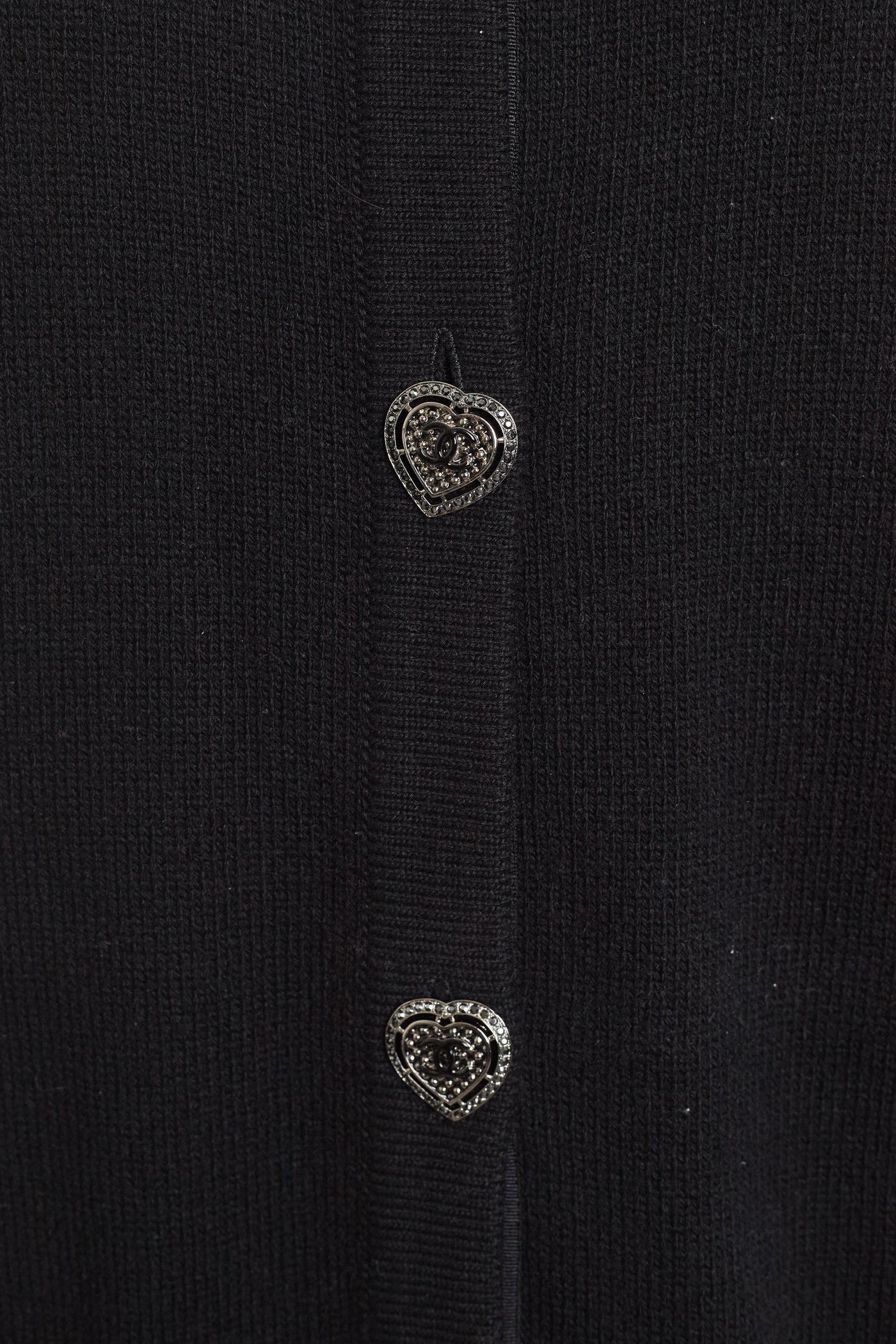 Chanel Black Cashmere Heart Button Cardigan