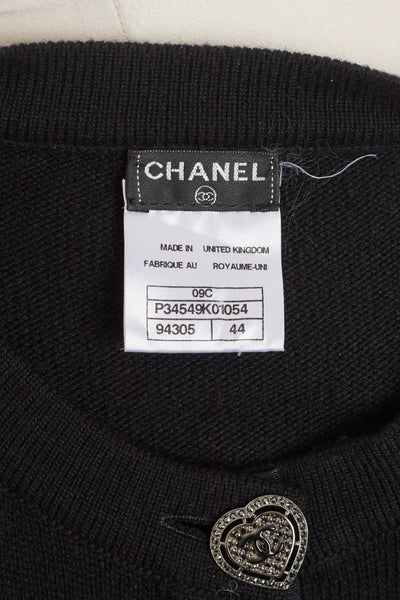 Chanel Black Cashmere Heart Button Cardigan