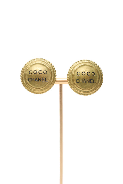 Chanel Vintage Logo Button Clip On Earrings