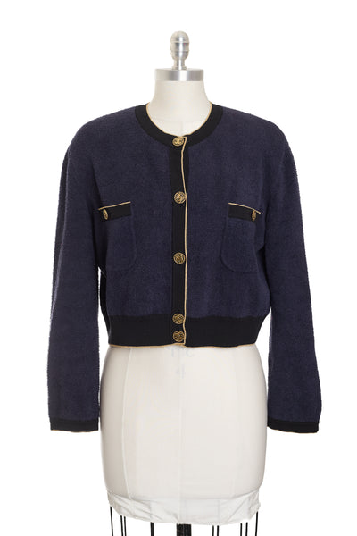 Chanel 2019 Cruise Runway Navy Blue Terry Cardigan