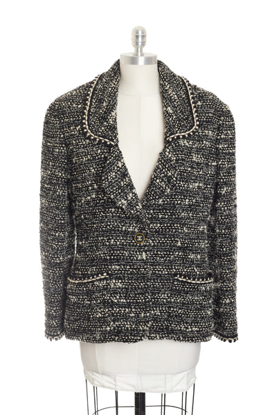 Chanel Vintage Black and Cream Tweed Jacket