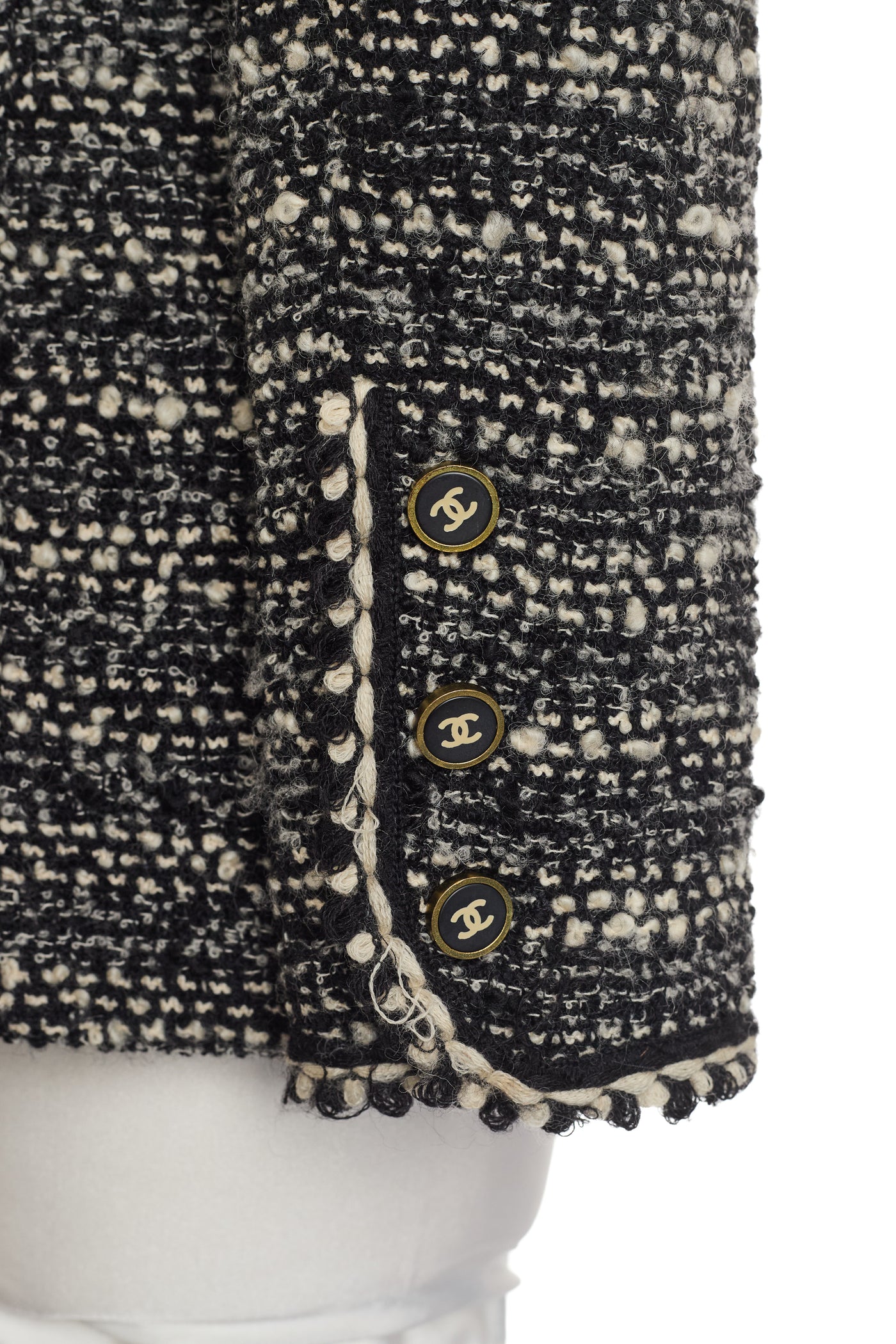 Chanel Vintage Black and Cream Tweed Jacket