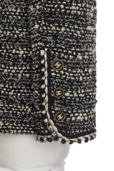 Chanel Vintage Black and Cream Tweed Jacket