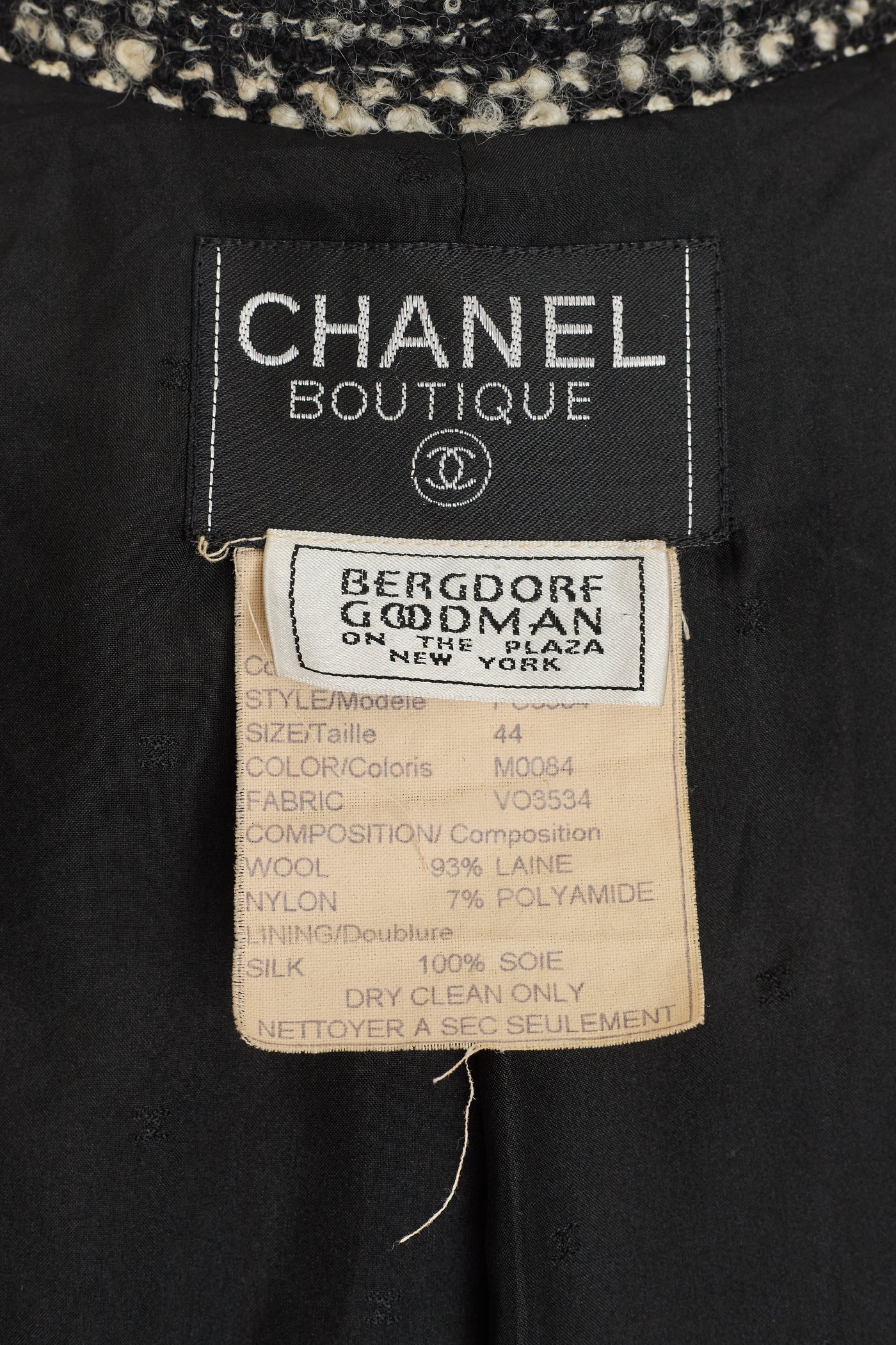 Chanel Vintage Black and Cream Tweed Jacket