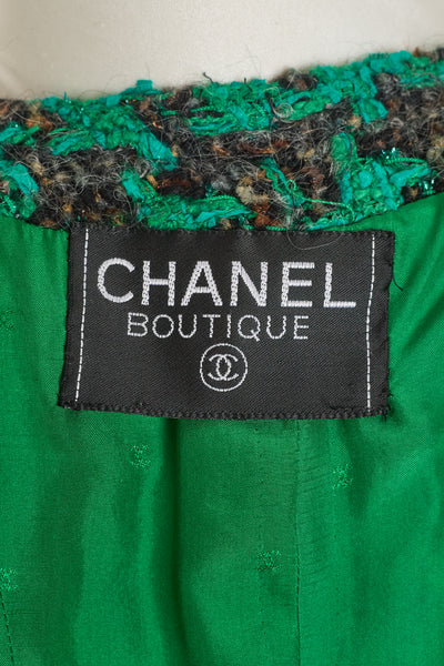 Chanel Vintage 1992 Fall Winter Runway Green Tweed Skirt Suit