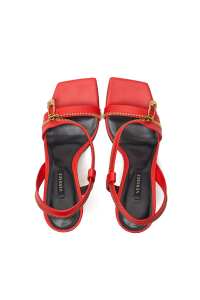 Versace Medusa Safety Pin Zipper Stiletto Sandals Red/Gold