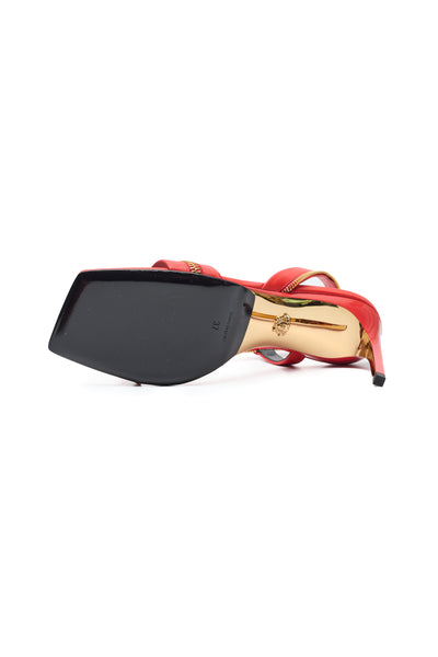 Versace Medusa Safety Pin Zipper Stiletto Sandals Red/Gold