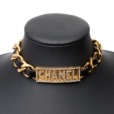 Chanel Vintage 1995 Barbie Crystal Nameplate Choker