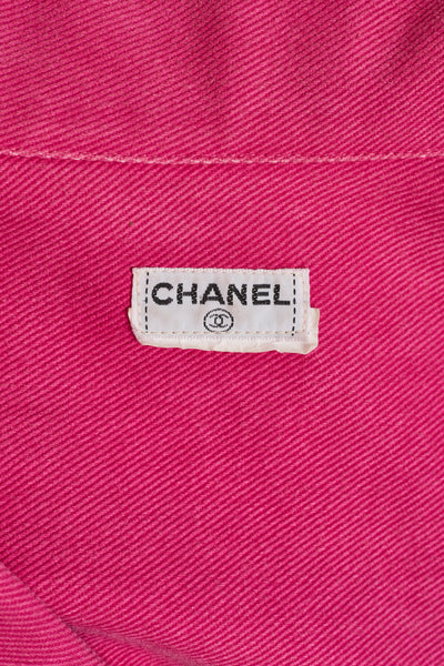 Chanel Vintage Rare 1992 Spring Summer Runway Pink Denim Button Up Denim Jacket