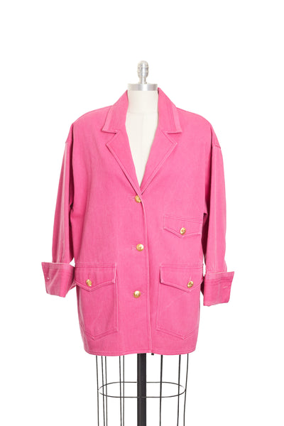 Chanel Vintage Rare 1992 Spring Summer Runway Pink Denim Button Up Denim Jacket