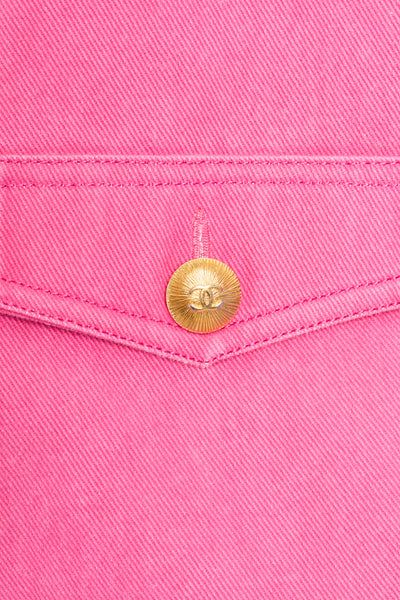 Chanel Vintage Rare 1992 Spring Summer Runway Pink Denim Button Up Denim Jacket
