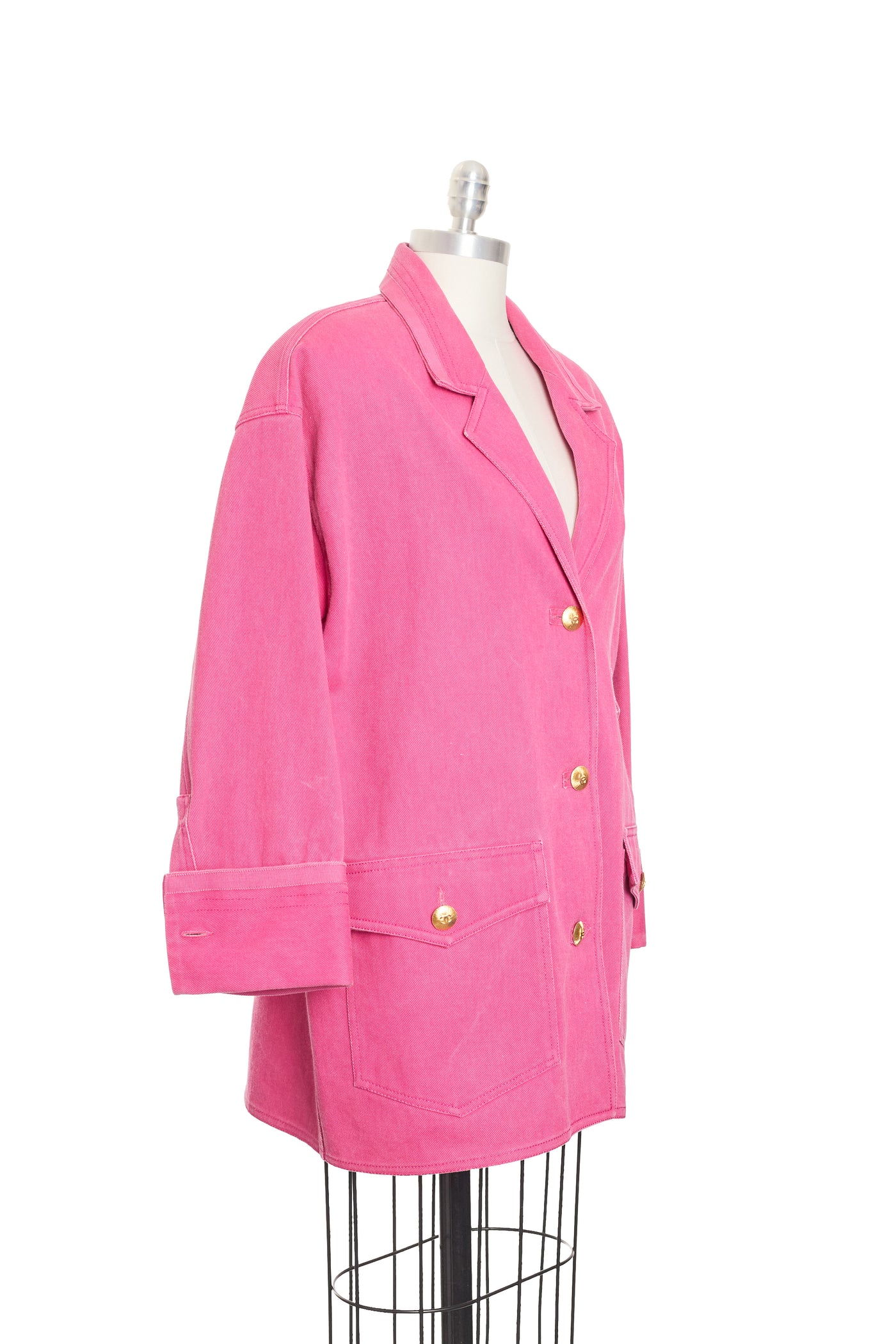 Chanel Vintage Rare 1992 Spring Summer Runway Pink Denim Button Up Denim Jacket