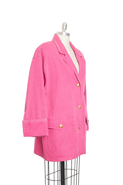Chanel Vintage Rare 1992 Spring Summer Runway Pink Denim Button Up Denim Jacket