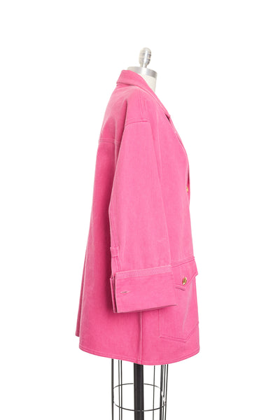 Chanel Vintage Rare 1992 Spring Summer Runway Pink Denim Button Up Denim Jacket