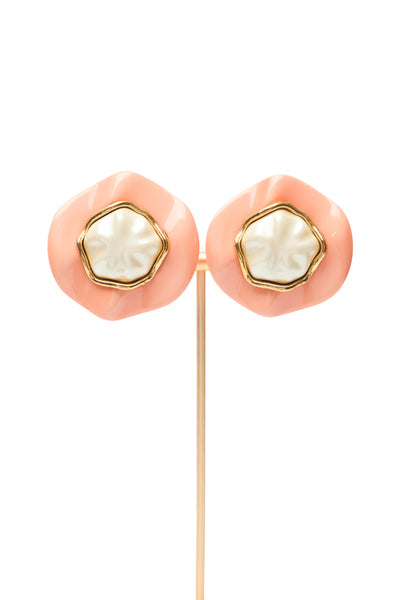 Chanel Vintage XL Pink Enamel Faux Pearl Earrings