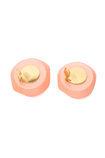 Chanel Vintage XL Pink Enamel Faux Pearl Earrings