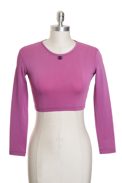 Chanel Vintage 1995 SS Runway Purple CC Long Sleeve Cropped Top