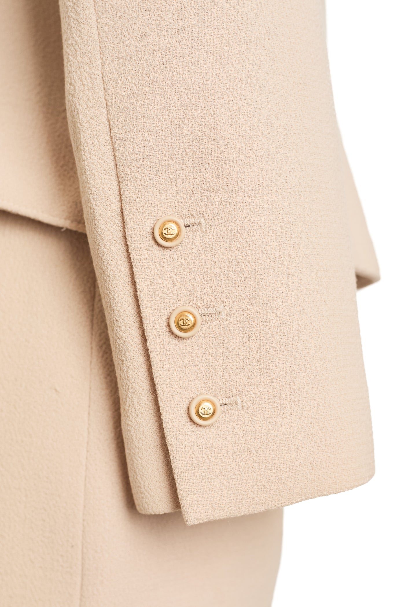Chanel Vintage Beige Wool Skirt Suit Set