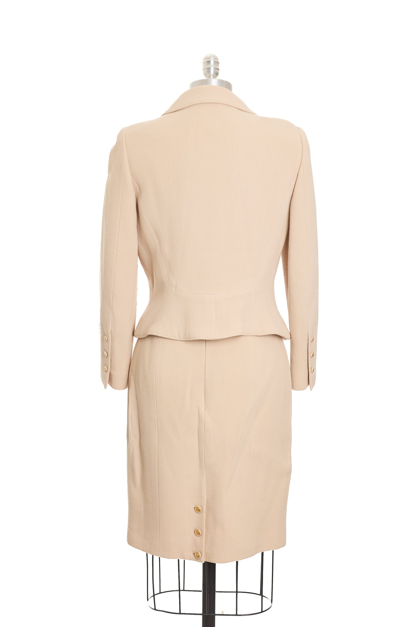 Chanel Vintage Beige Wool Skirt Suit Set