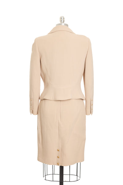 Chanel Vintage Beige Wool Skirt Suit Set