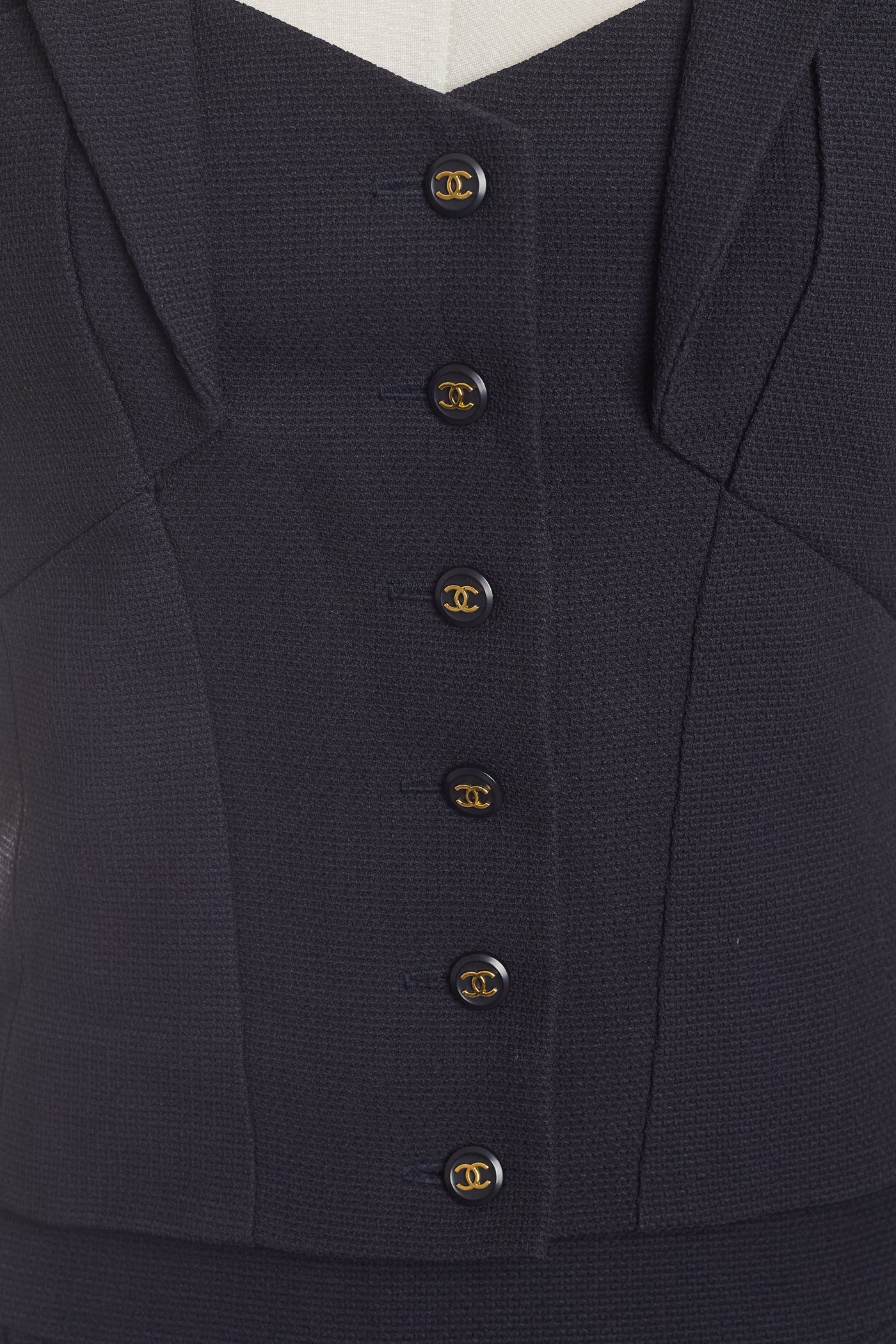Chanel Vintage 1995P Black Cropped Button Up Shirt and Skirt Set