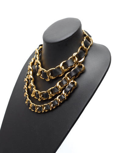 Chanel Vintage 1991 FW Runway Chain Link and Leather Choker