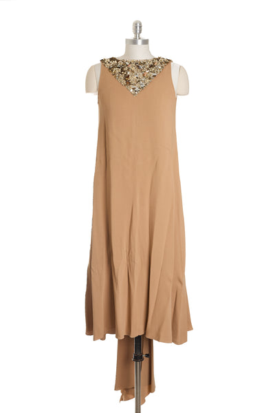 Chanel Beige Embellished Silk Dress
