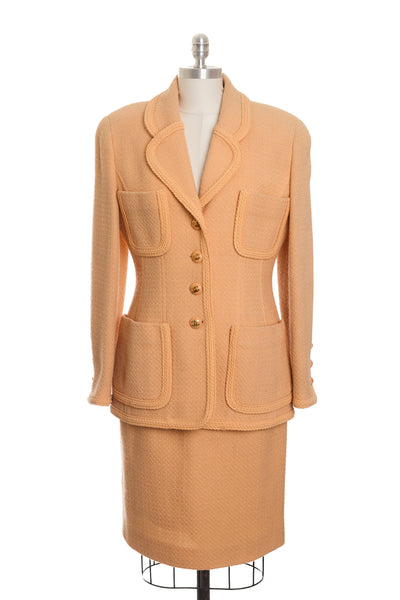 Chanel Vintage Orange Tweed Skirt Suit Set
